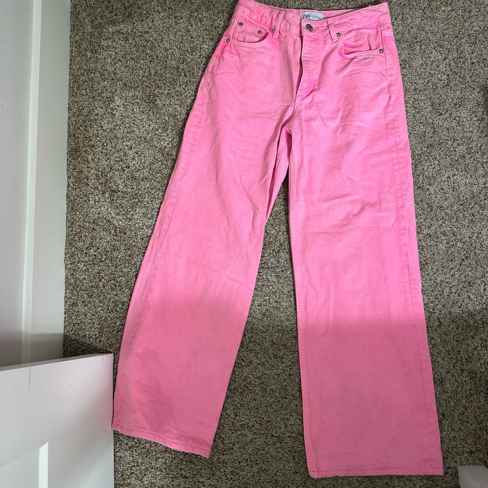 Zara Pink Flare Wide Leg Jeans